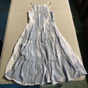 Sim and Sam Blue White Tie Dye Halter Tiered Dress Women's Small S Boho Bohemian